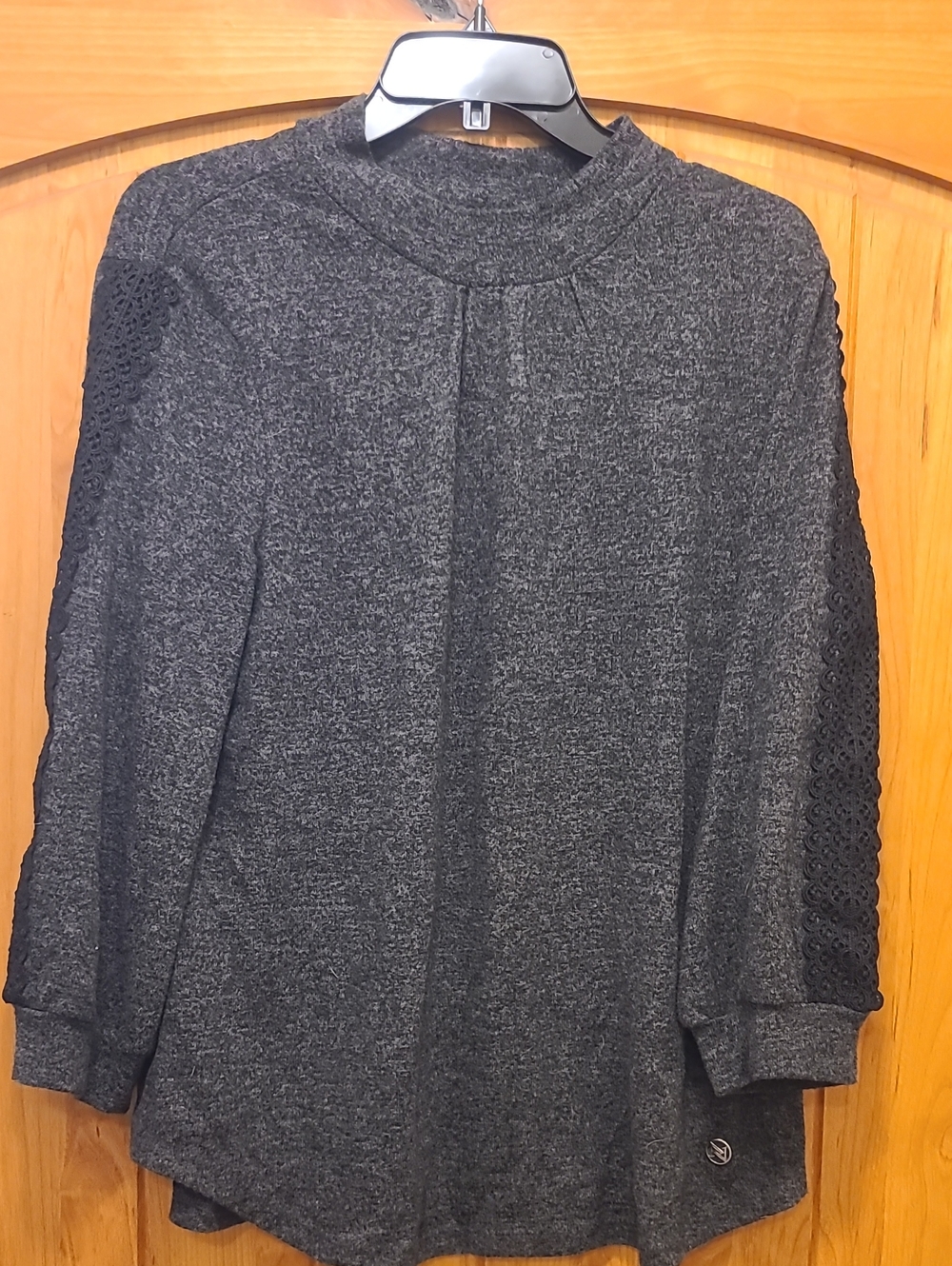 Adrienne Vittadini Charcoal Gray Long Sleeve Mock Neck Top